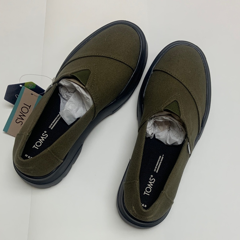 TOMS Alpargata Combat Low Dark Olive Canvas Slip-On Loafers size: 6.5